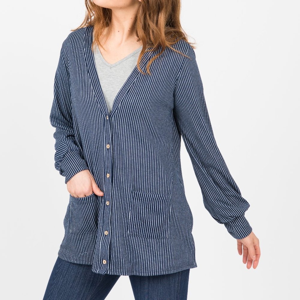 Agnes & Dora Blouson Essential Cardigan Navy White - Picture 1 of 3